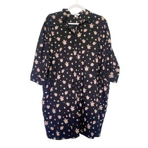 & Other Stories Print Shirt Dress Button Front Oversized Lagenlook Black Sz 10